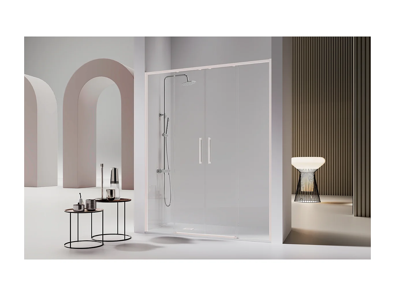 Paroi de douche 2 verres fixes + 2 portes coulissantes DELTA blanc mat 164-166.6 cm