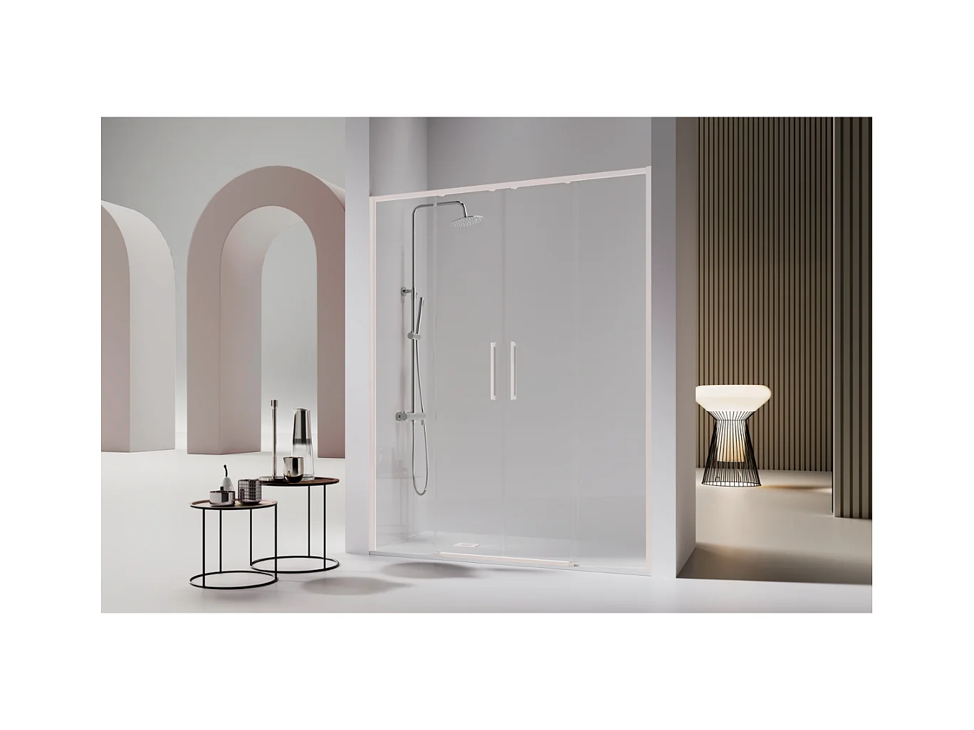 Paroi de douche 2 verres fixes + 2 portes coulissantes DELTA blanc mat 150-152.6 cm