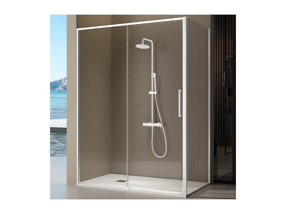 Paroi de douche fixe + porte coulissante DELTA blanc mat 152-154.6 cm