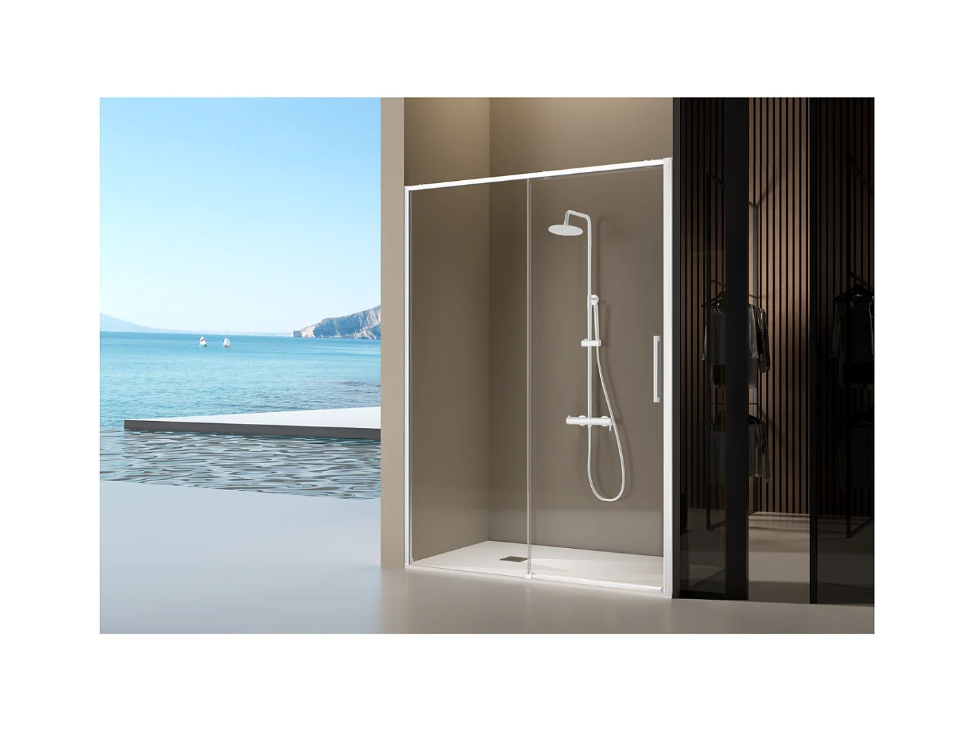 Paroi de douche fixe + porte coulissante DELTA blanc mat 151-153.6 cm