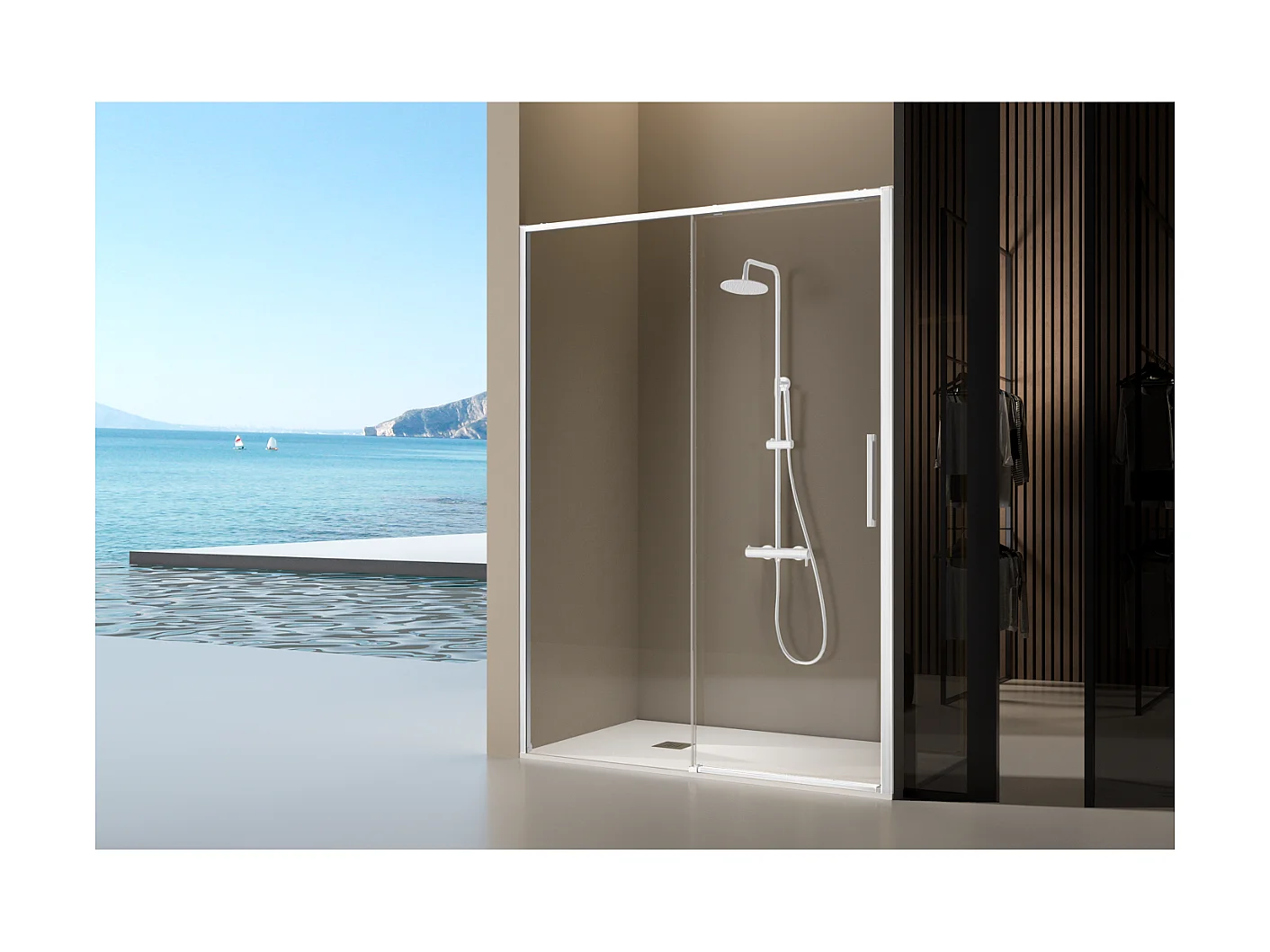Paroi de douche fixe + porte coulissante DELTA blanc mat 151-153.6 cm
