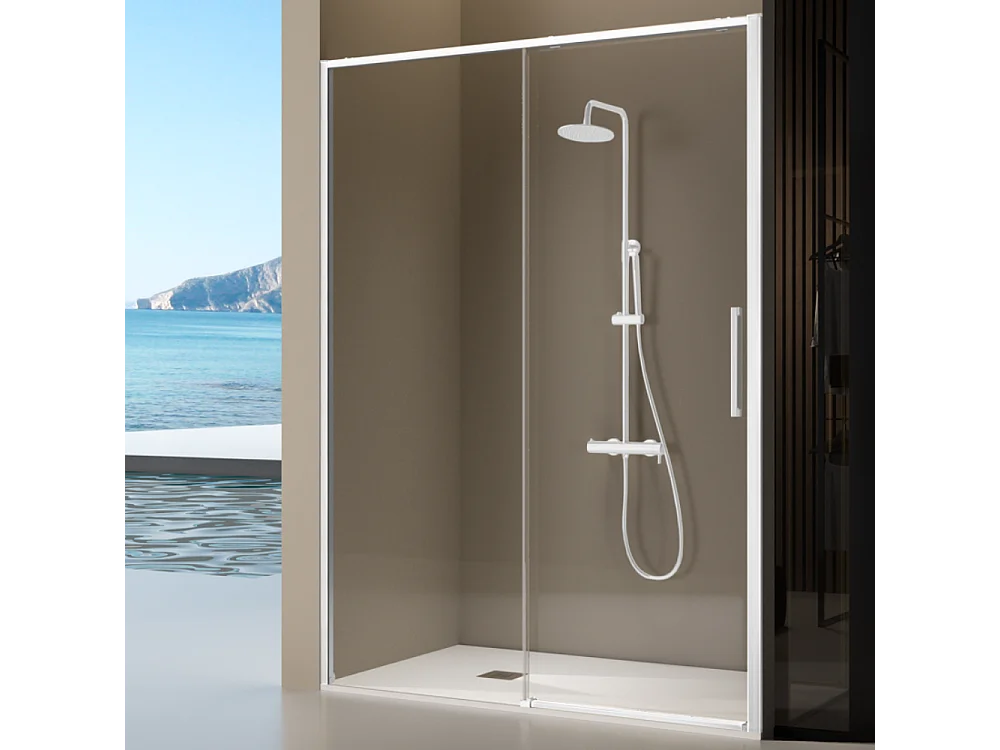 Paroi de douche fixe + porte coulissante DELTA blanc mat 148-150.6 cm