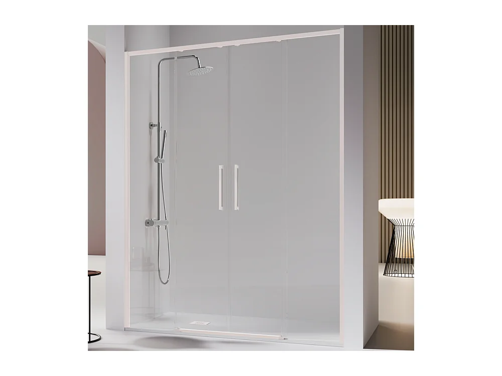 Paroi de douche 2 verres fixes + 2 portes coulissantes DELTA blanc mat 153-155.6 cm