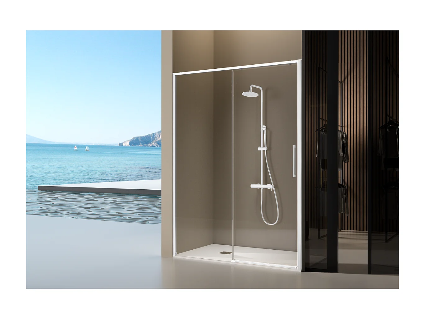 Paroi de douche fixe + porte coulissante DELTA blanc mat 150-152.6 cm