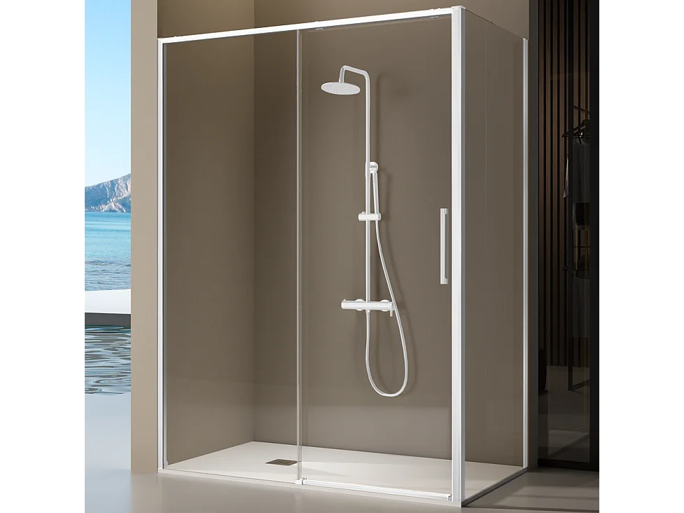 Paroi de douche fixe + porte coulissante DELTA blanc mat 115-117.6 cm