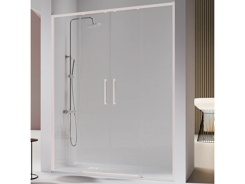 Paroi de douche 2 verres fixes + 2 portes coulissantes DELTA blanc mat 168-170.6 cm