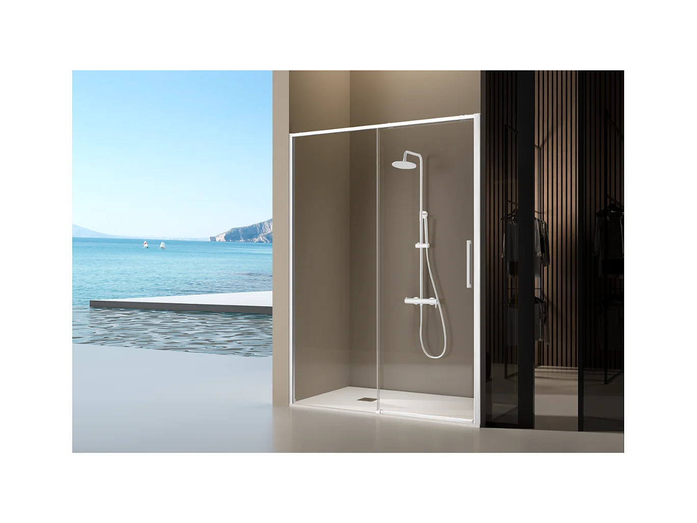 Paroi de douche fixe + porte coulissante DELTA blanc mat 147-149.6 cm