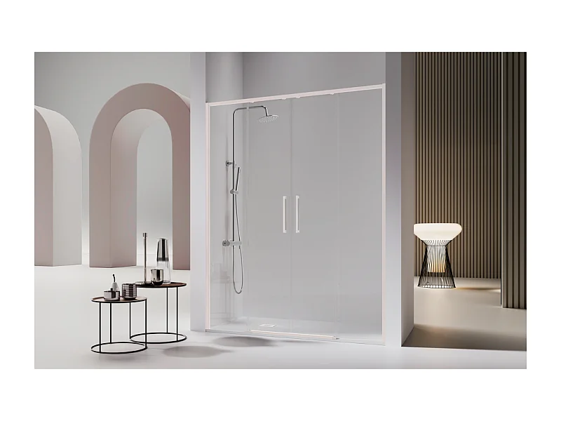 Paroi de douche 2 verres fixes + 2 portes coulissantes DELTA blanc mat 141-143.6 cm