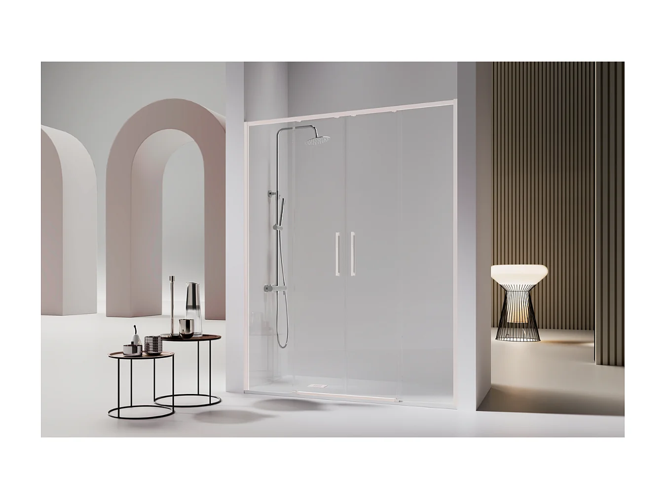 Paroi de douche 2 verres fixes + 2 portes coulissantes DELTA blanc mat 142-144.6 cm