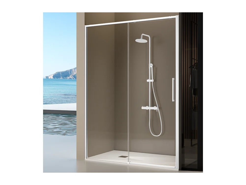 Paroi de douche fixe + porte coulissante DELTA blanc mat 138-140.6 cm