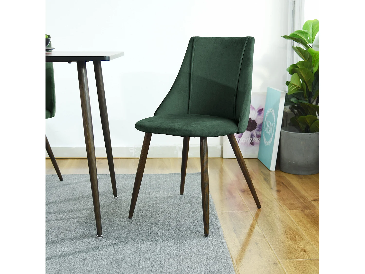 URBAN MEUBLE Lot de 2 chaise scandinave salle à manger en velours vert foncé 52.5*49.5*83.5cm
