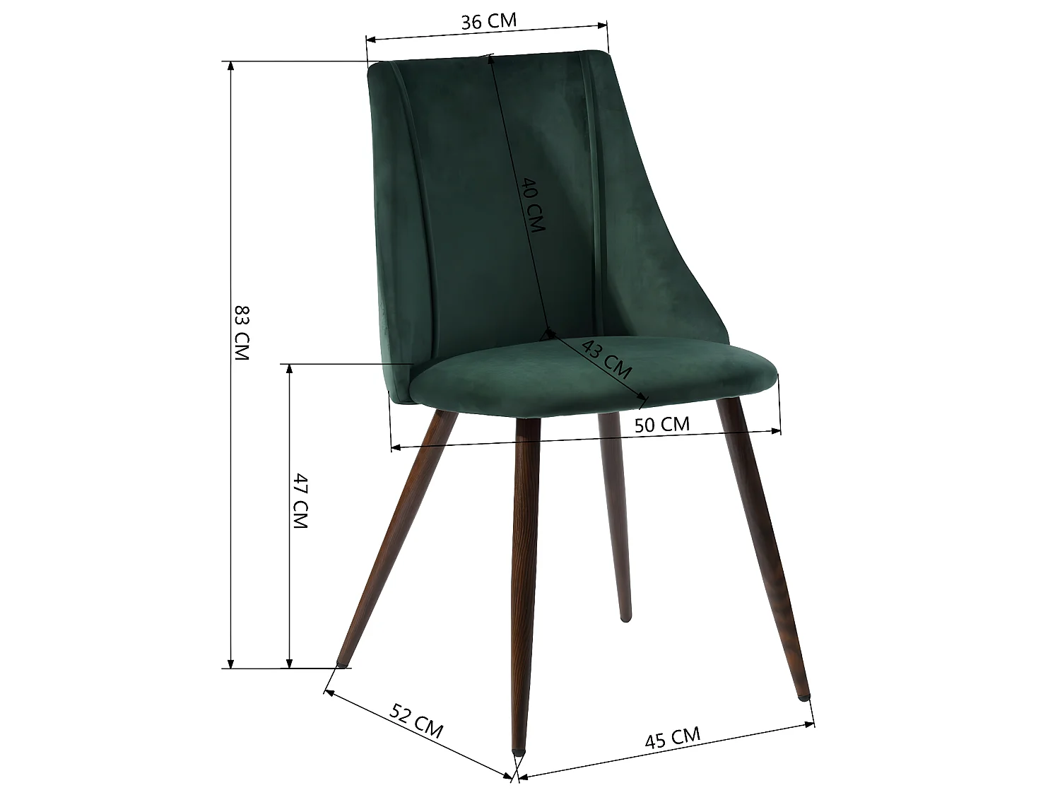 URBAN MEUBLE Lot de 2 chaise scandinave salle à manger en velours vert foncé 52.5*49.5*83.5cm