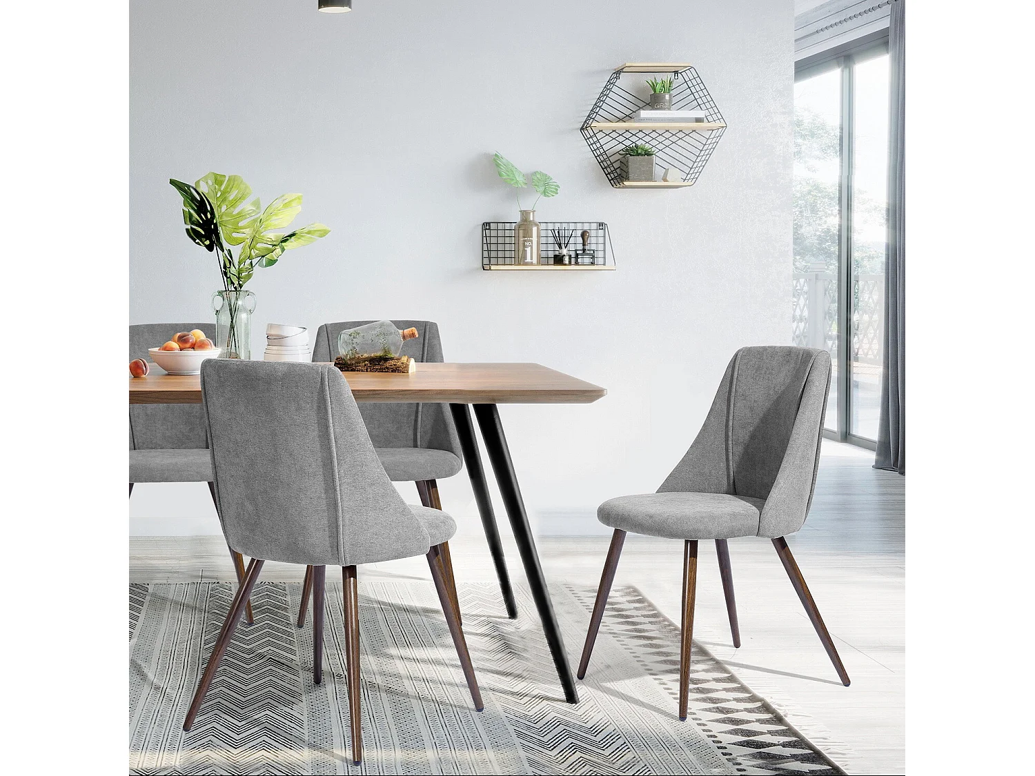 URBAN MEUBLE  Lot de 2 chaise salle à manger en tissu gris 52*49.5*83cm