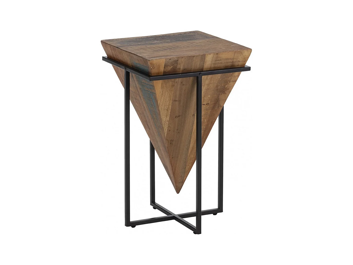 FINDY - Table d'Appoint H.68cm Pyramide Inversée Bois Massif et Métal Noir