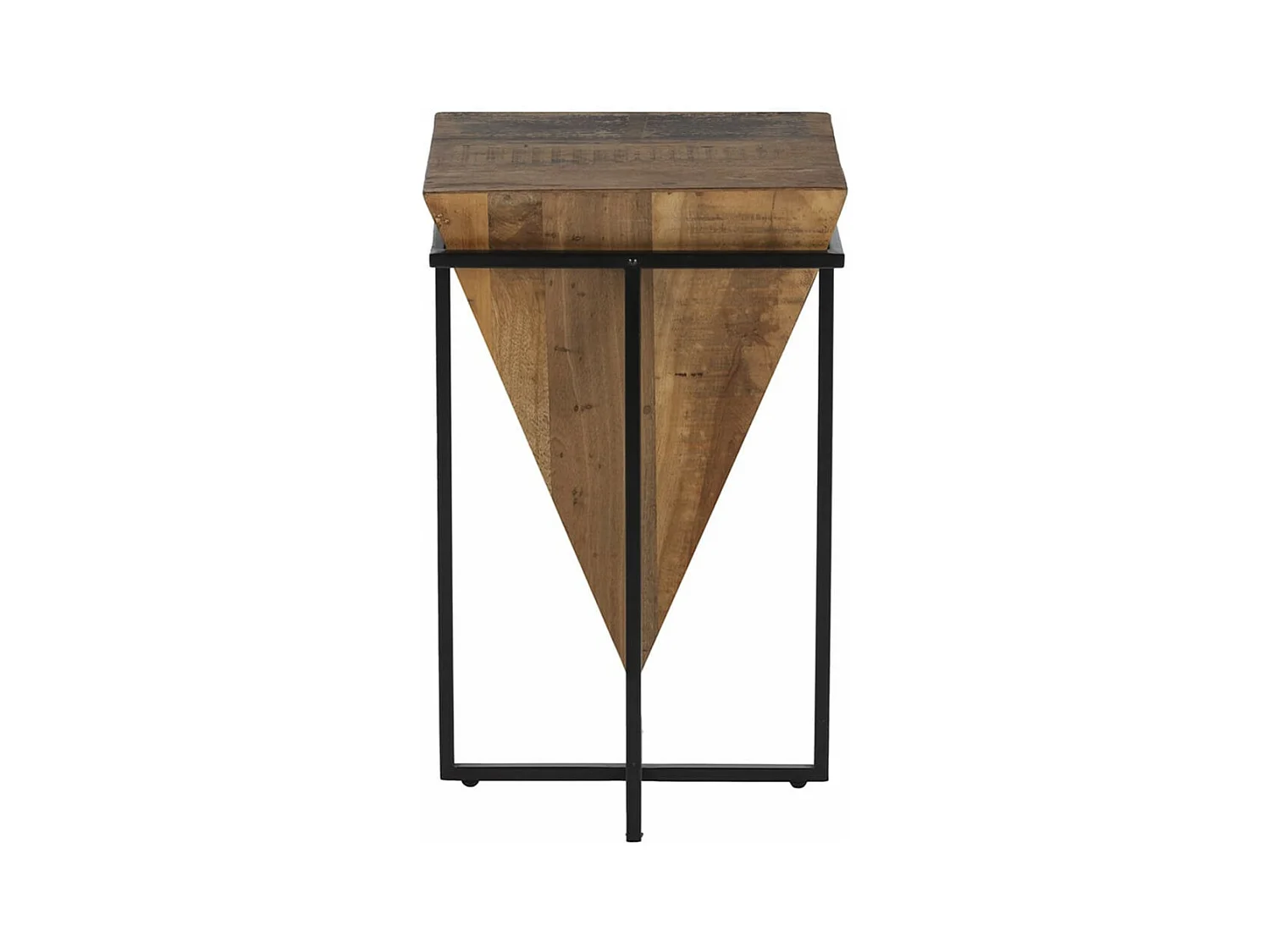 FINDY - Table d'Appoint H.68cm Pyramide Inversée Bois Massif et Métal Noir