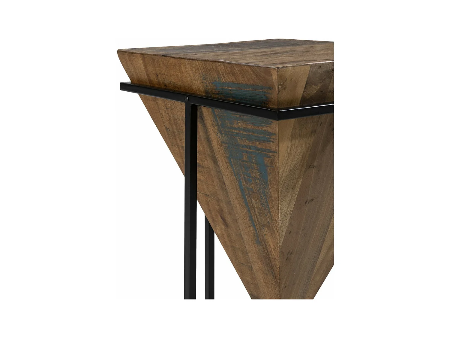 FINDY - Table d'Appoint H.68cm Pyramide Inversée Bois Massif et Métal Noir