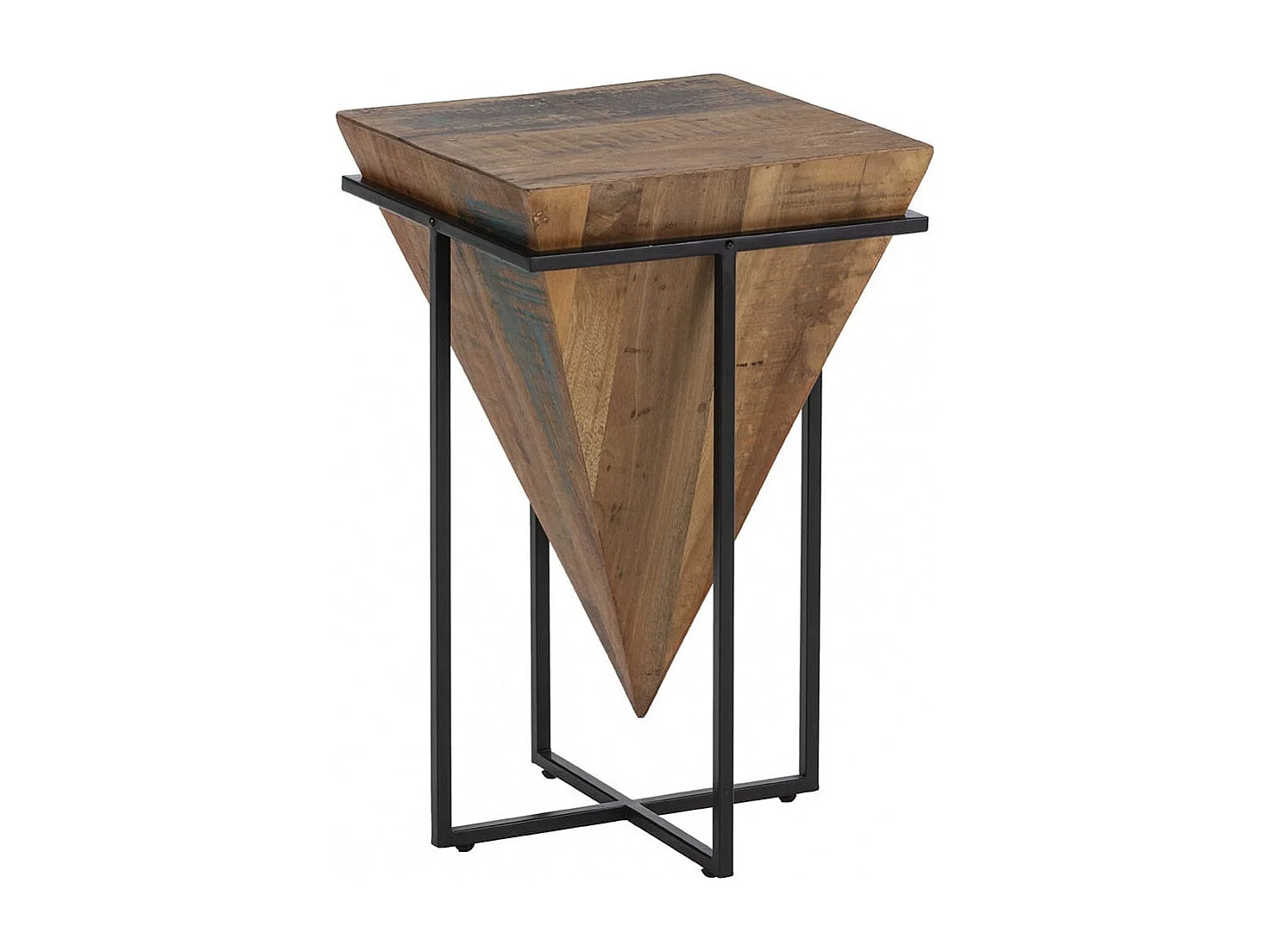 FINDY - Table d'Appoint H.68cm Pyramide Inversée Bois Massif et Métal Noir