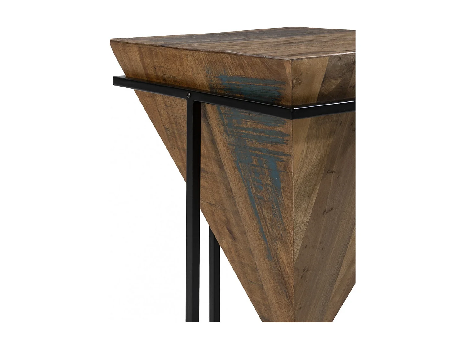 FINDY - Table d'Appoint H.68cm Pyramide Inversée Bois Massif et Métal Noir