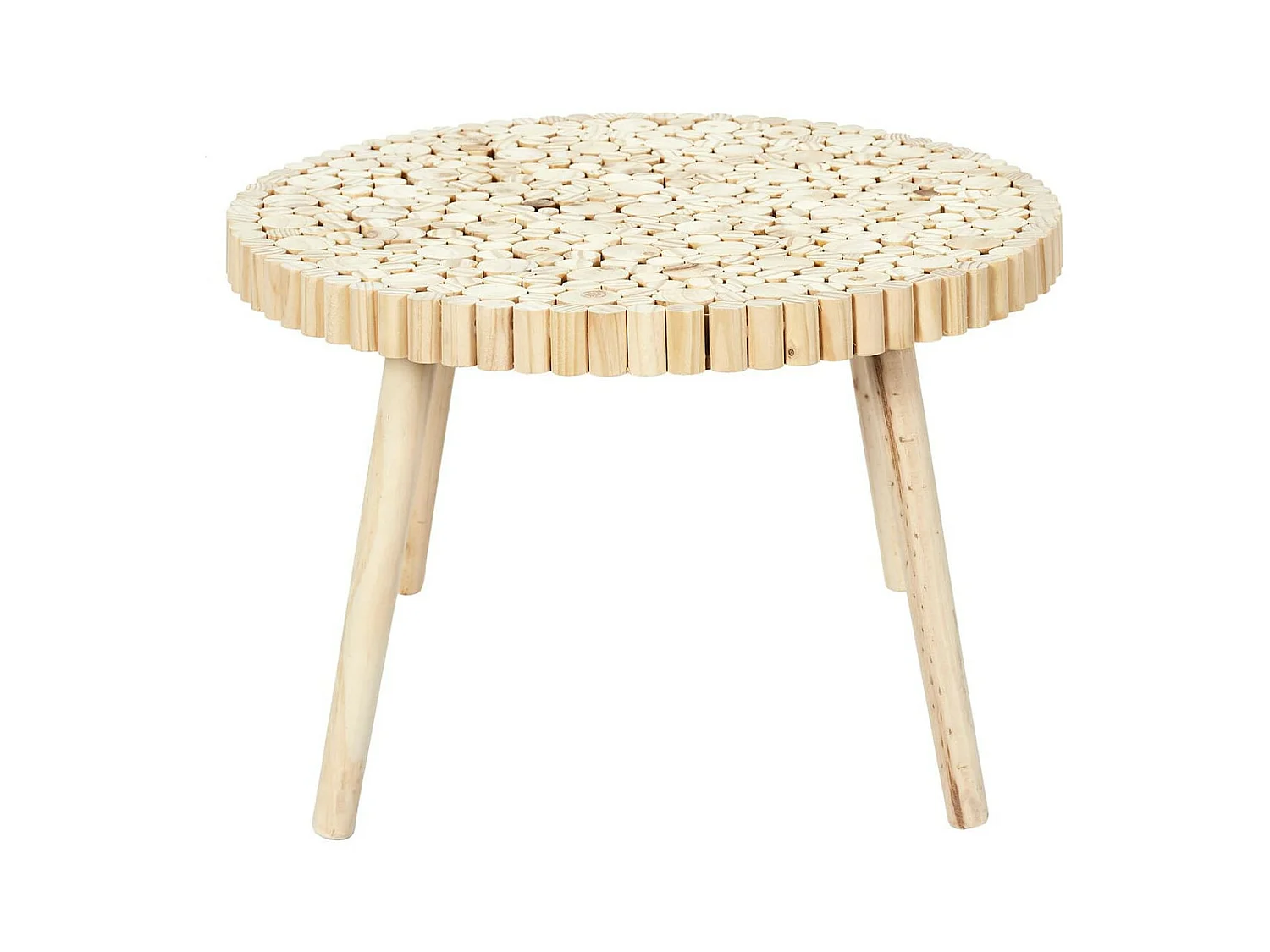 FREJ - Table Basse Ronde avec Plateau en Rondins de Bois