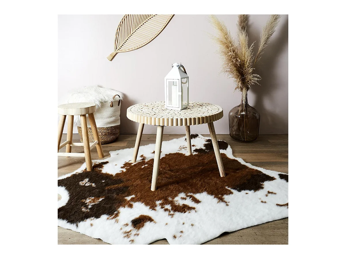 FREJ - Table Basse Ronde avec Plateau en Rondins de Bois