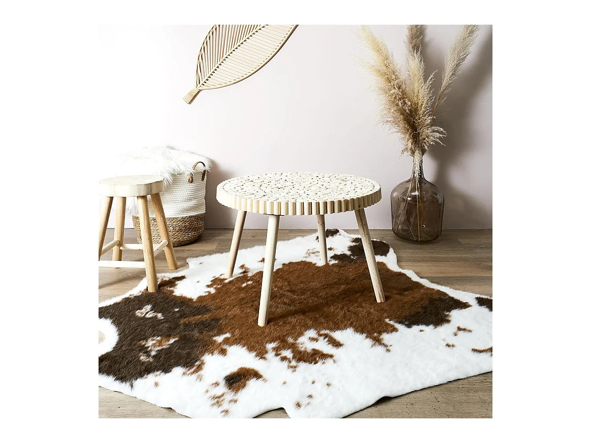 FREJ - Table Basse Ronde avec Plateau en Rondins de Bois