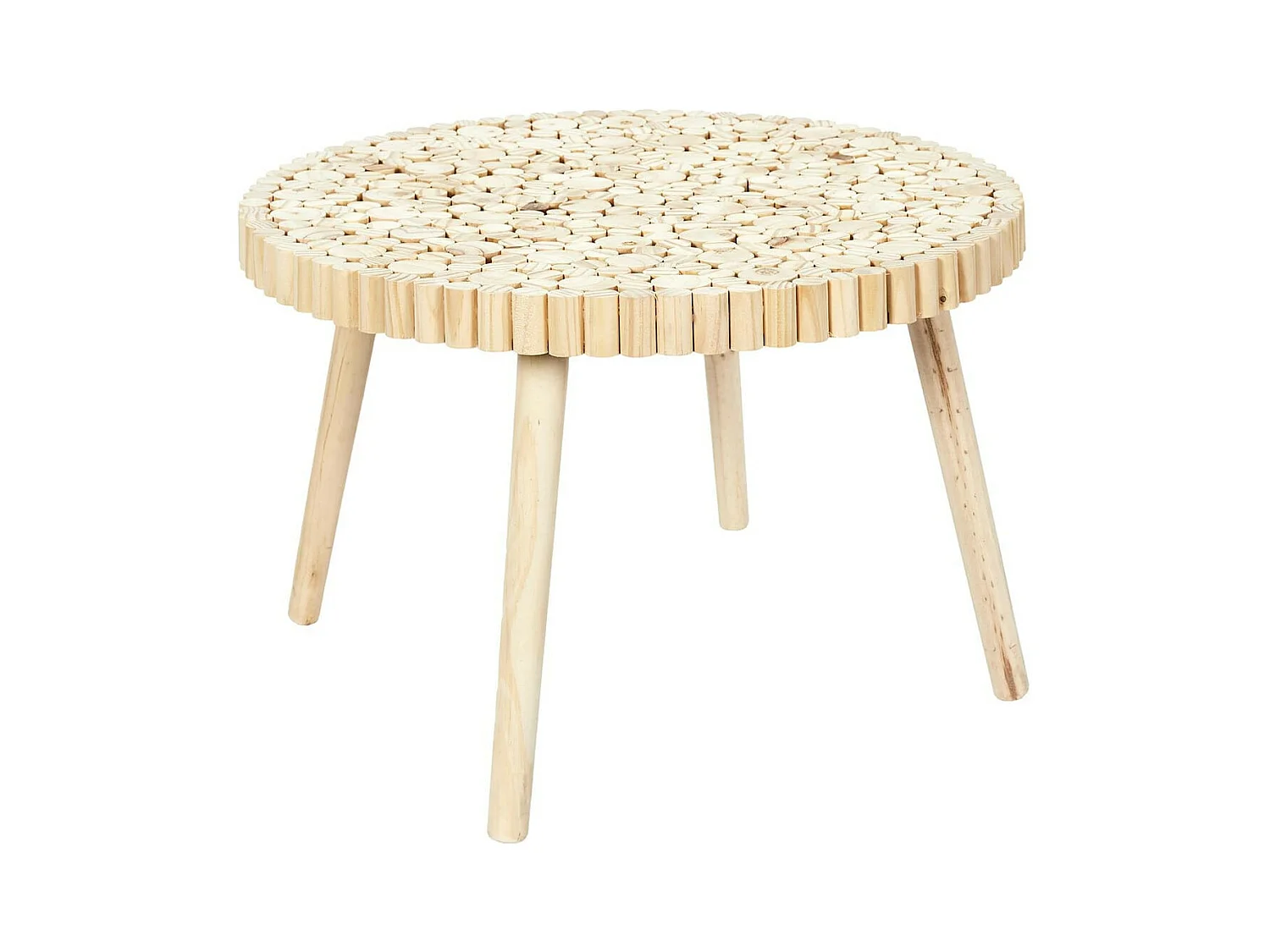 FREJ - Table Basse Ronde avec Plateau en Rondins de Bois