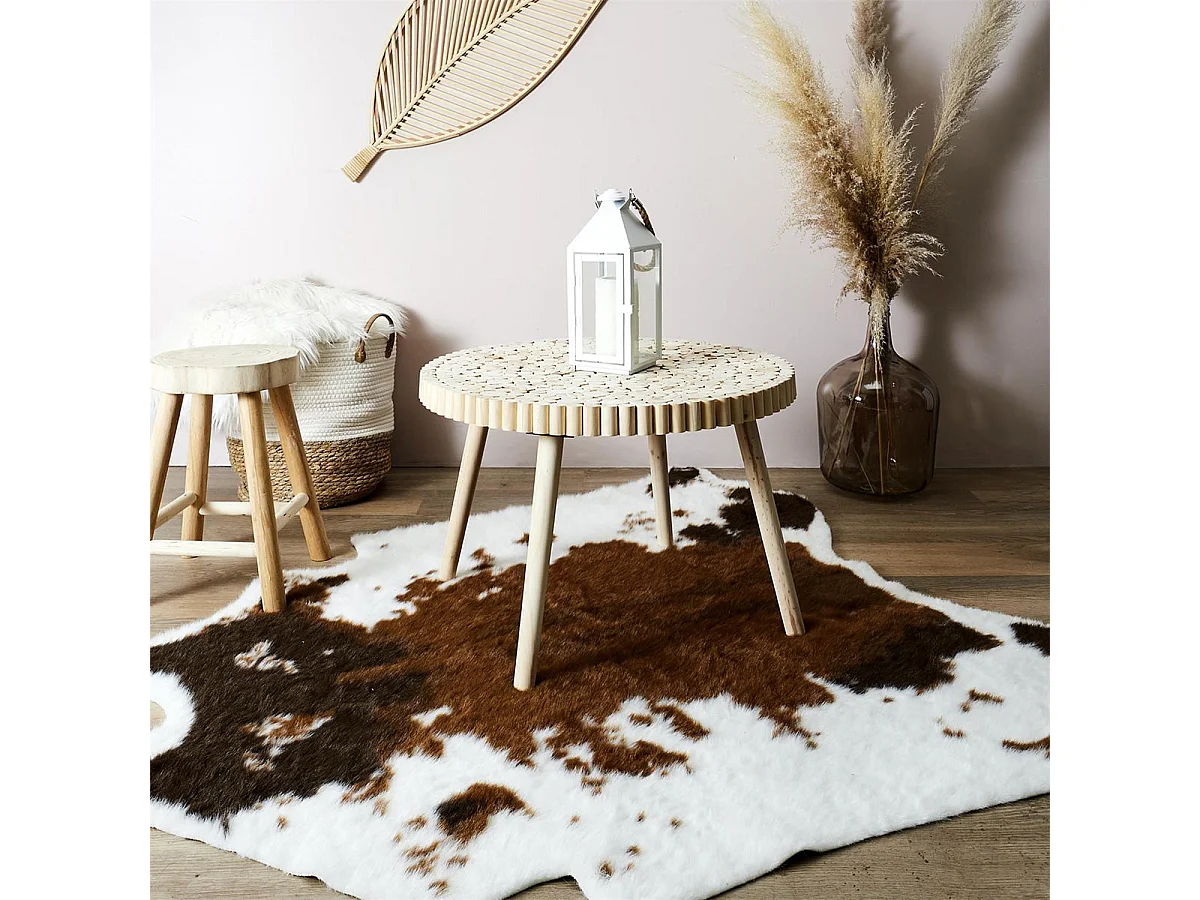 FREJ - Table Basse Ronde avec Plateau en Rondins de Bois