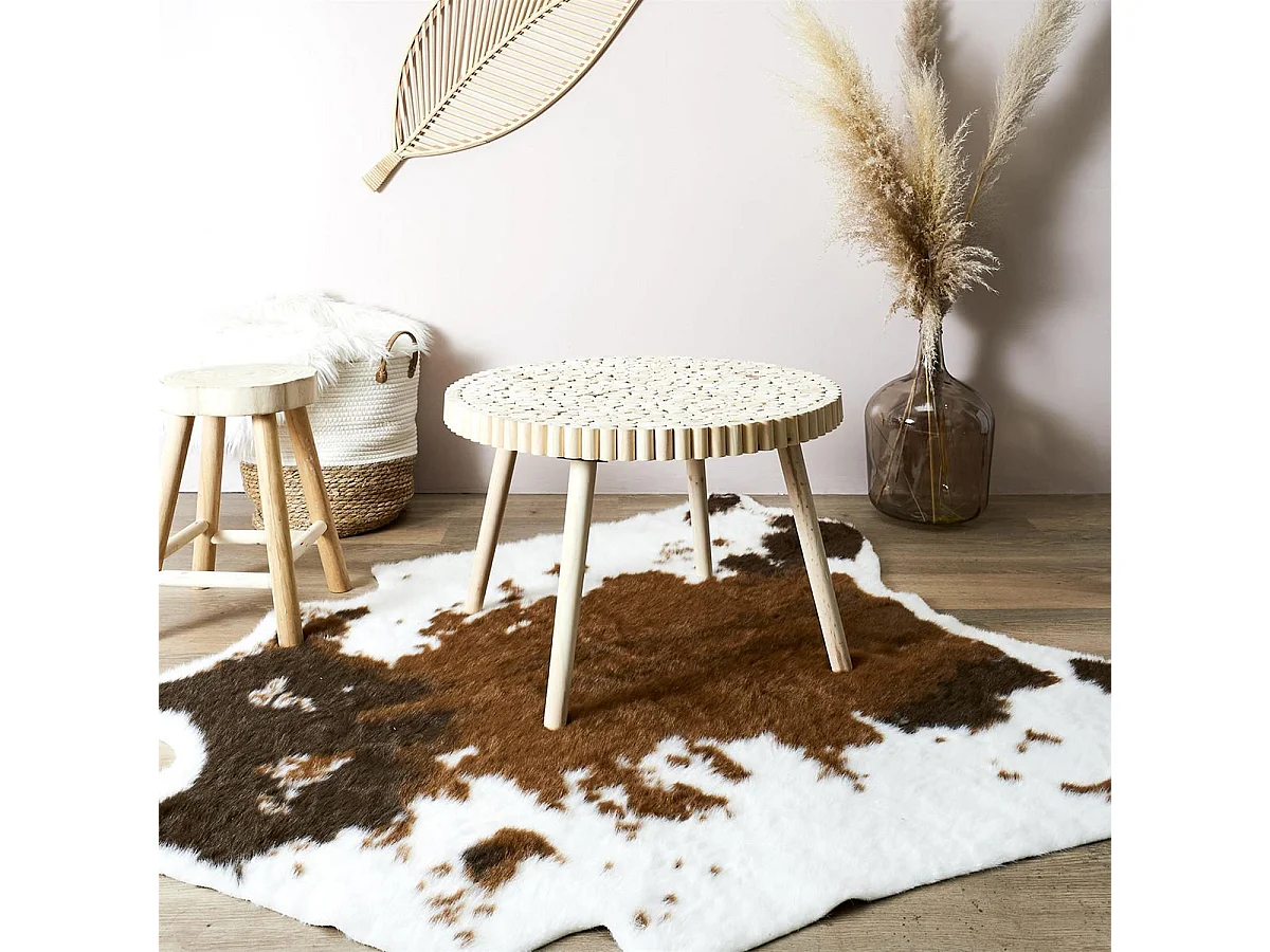 FREJ - Table Basse Ronde avec Plateau en Rondins de Bois