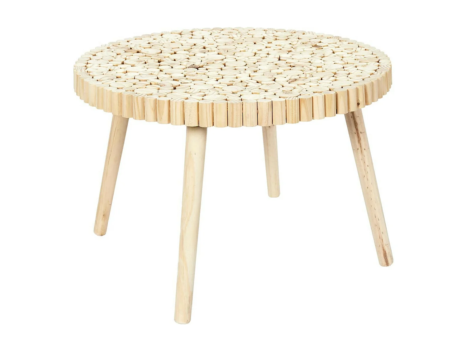 FREJ - Table Basse Ronde avec Plateau en Rondins de Bois