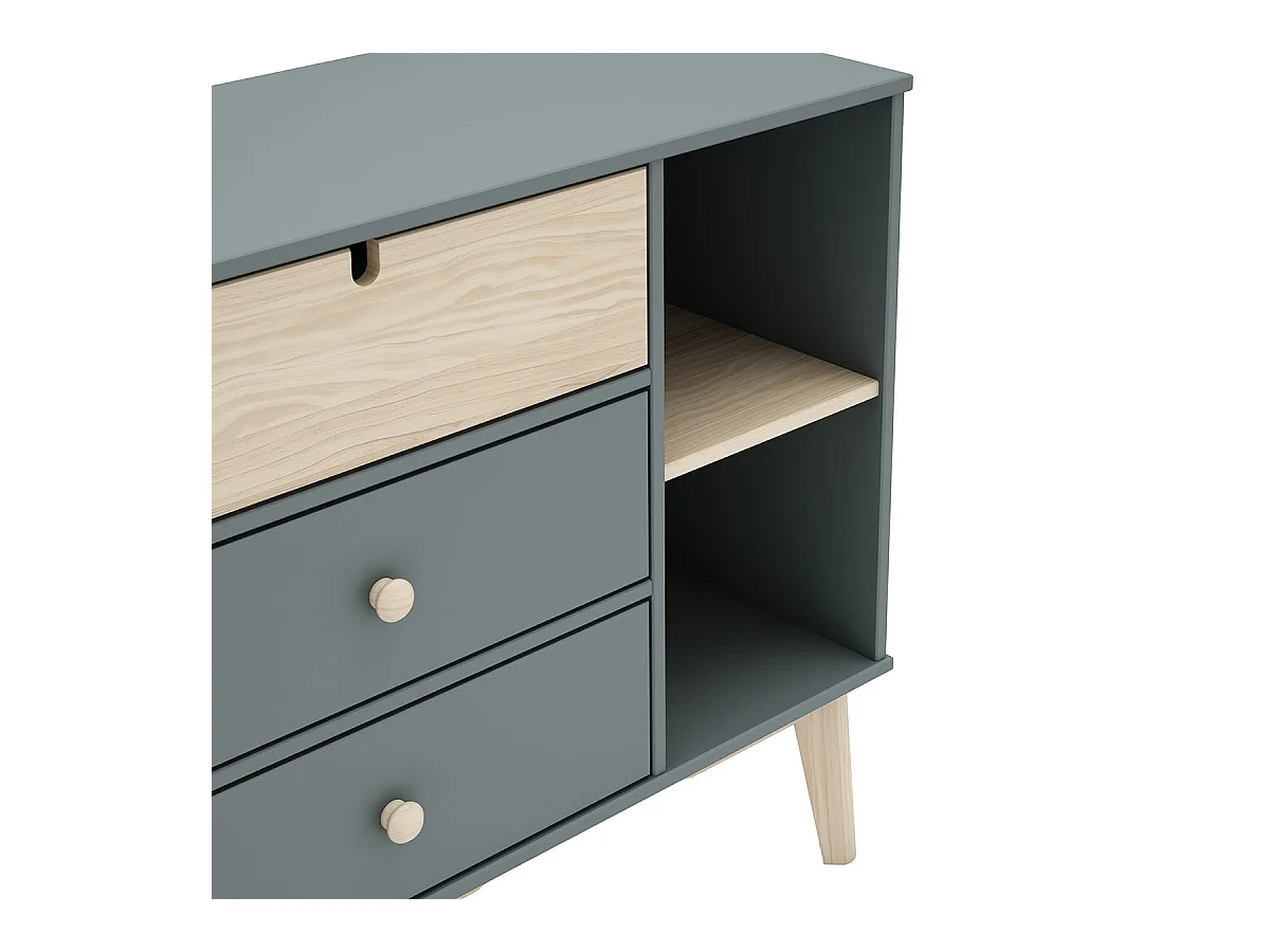 KAINA - Chambre 90x200cm avec Commode 3T et Dressing Cabane Coloris Gris et Naturel