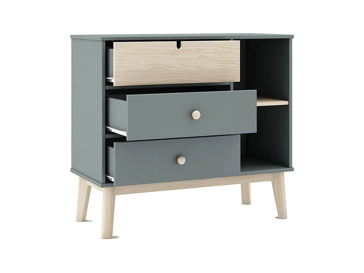 KAINA - Chambre 90x200cm avec Commode 3T et Dressing Cabane Coloris Gris et Naturel