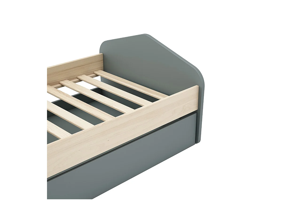 KAINA - Chambre 90x200cm avec Commode 3T et Dressing Cabane Coloris Gris et Naturel