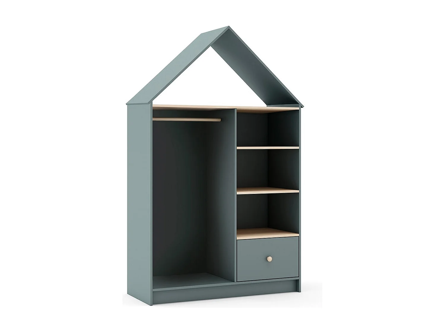 KAINA - Chambre 90x200cm avec Commode 3T et Dressing Cabane Coloris Gris et Naturel