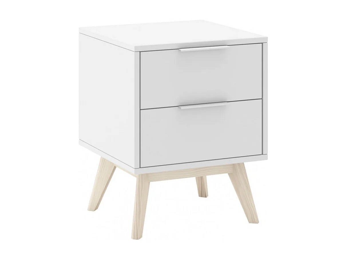LAUPELL - Chambre 140x190cm avec Commode 3 Tiroirs Pin Naturel et Blanc Scandinave
