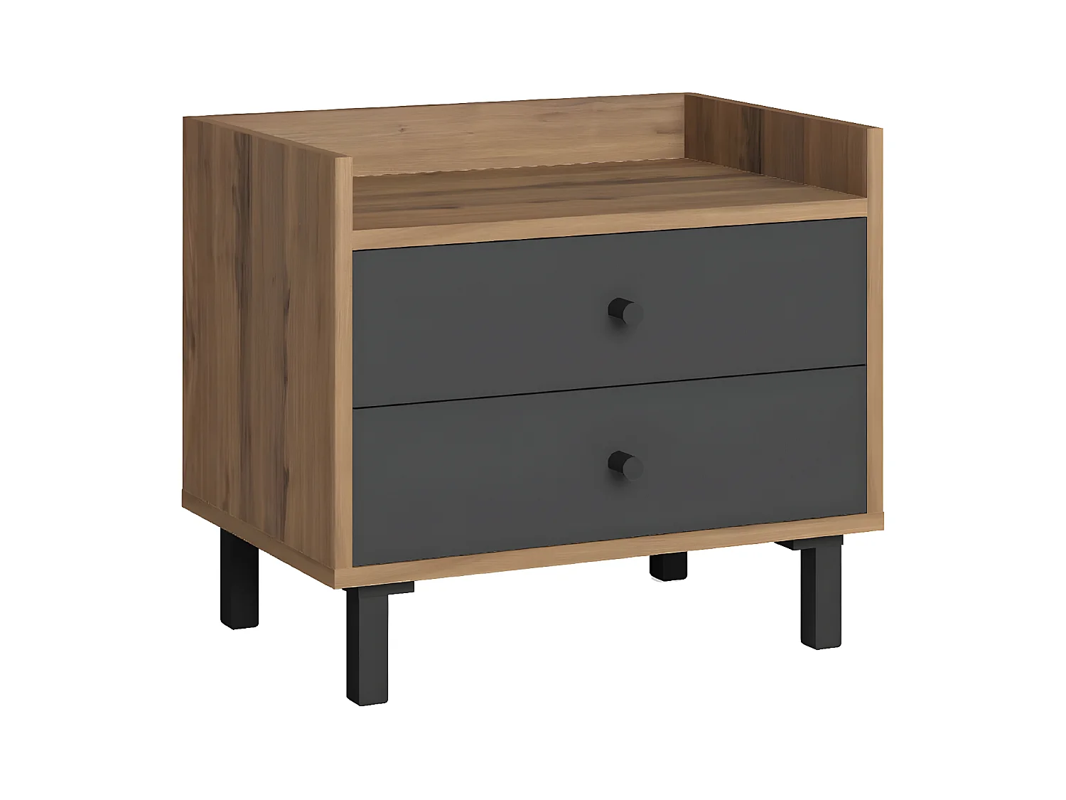 CAMINA - Chevet 2 Tiroirs Effet Noyer et Gris Anthracite