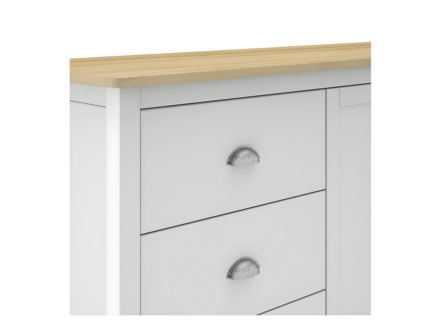 BASCO - Buffet 2 Portes 3 Tiroirs en Pin Massif Naturel et Blanc