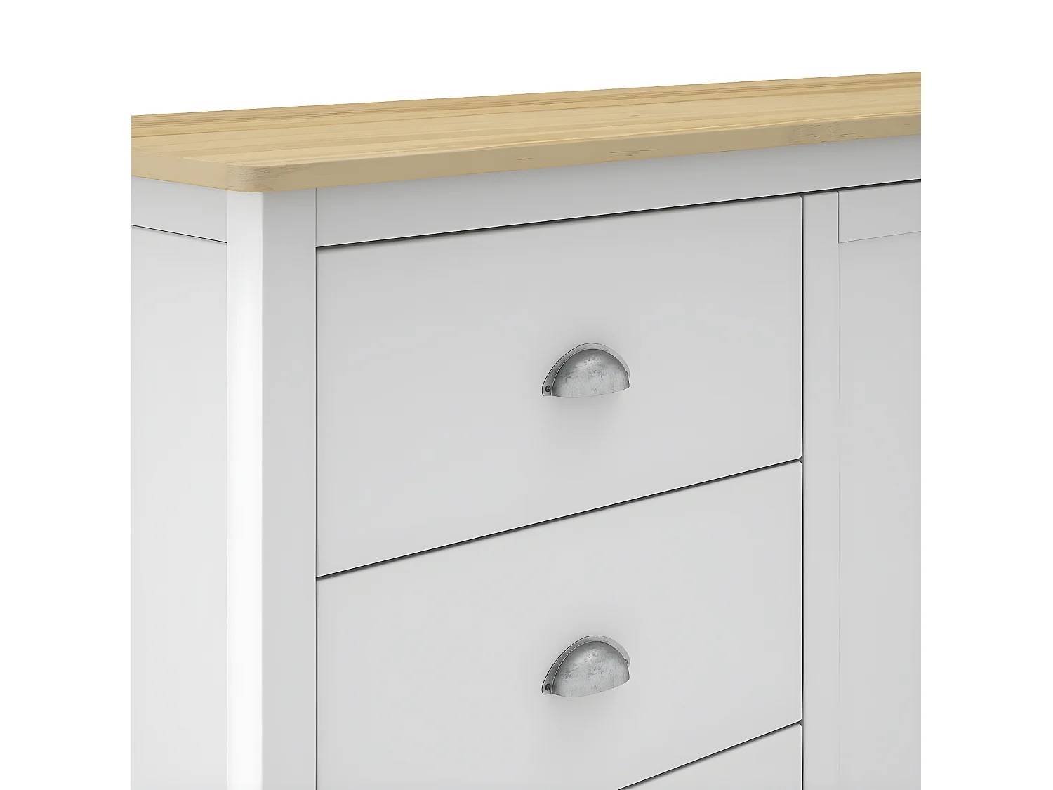 BASCO - Buffet 2 Portes 3 Tiroirs en Pin Massif Naturel et Blanc
