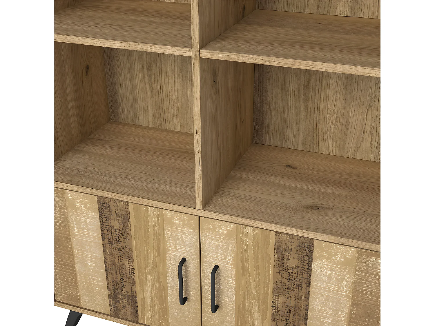 LAPPA - Bibliothèque 2 Portes 6 Niches Effet Chêne et Bois Vieilli