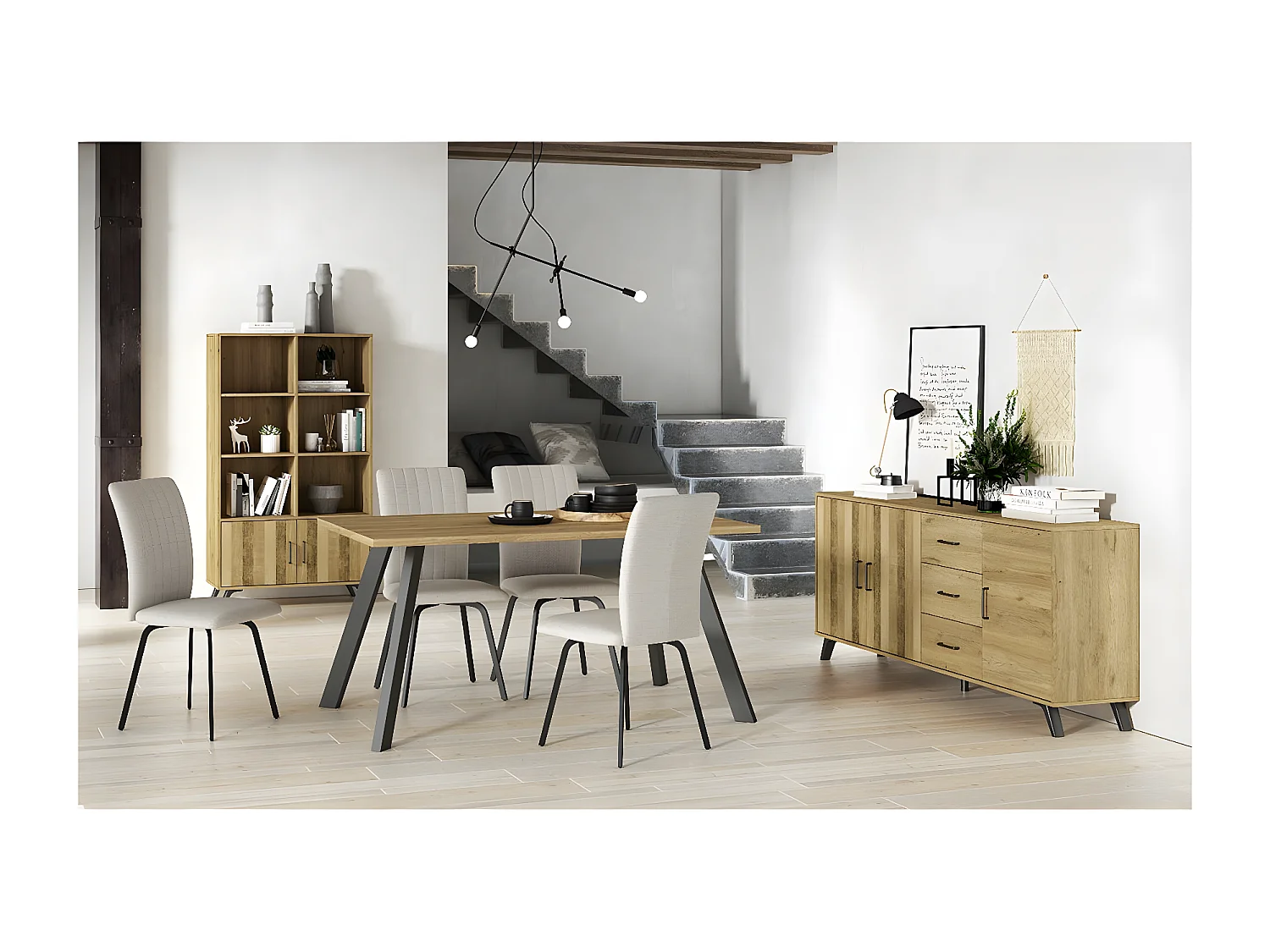 LAPPA - Bibliothèque 2 Portes 6 Niches Effet Chêne et Bois Vieilli