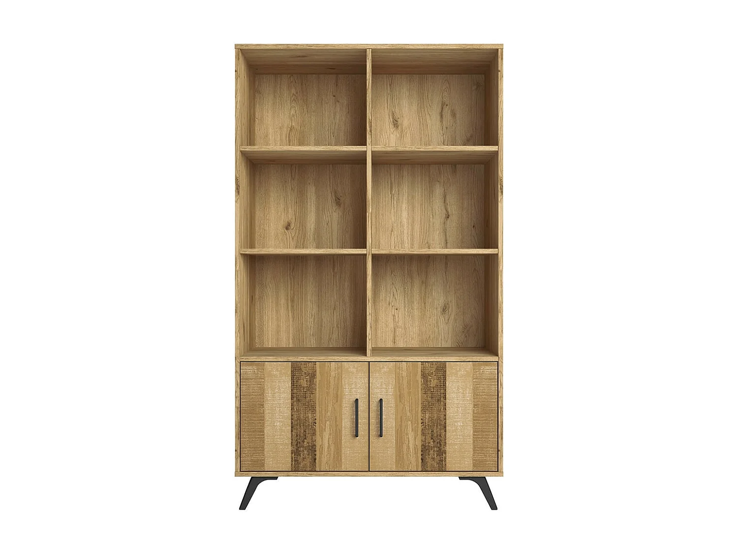 LAPPA - Bibliothèque 2 Portes 6 Niches Effet Chêne et Bois Vieilli