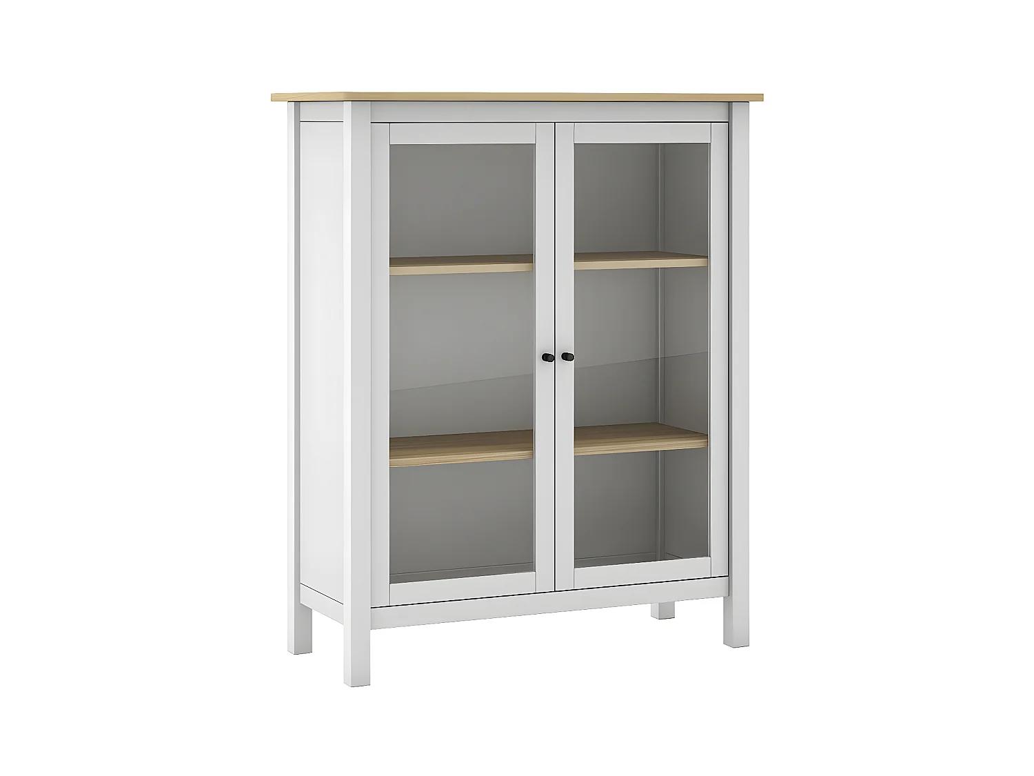 MAKS - Vitrine Basse 2 Portes en Pin Massif Blanc