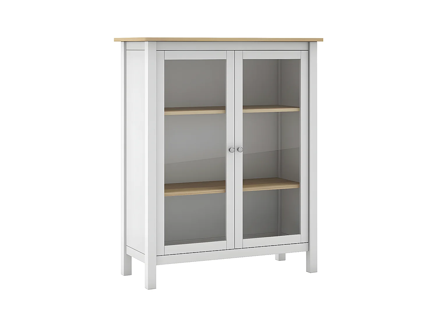 MAKS - Vitrine Basse 2 Portes en Pin Massif Blanc