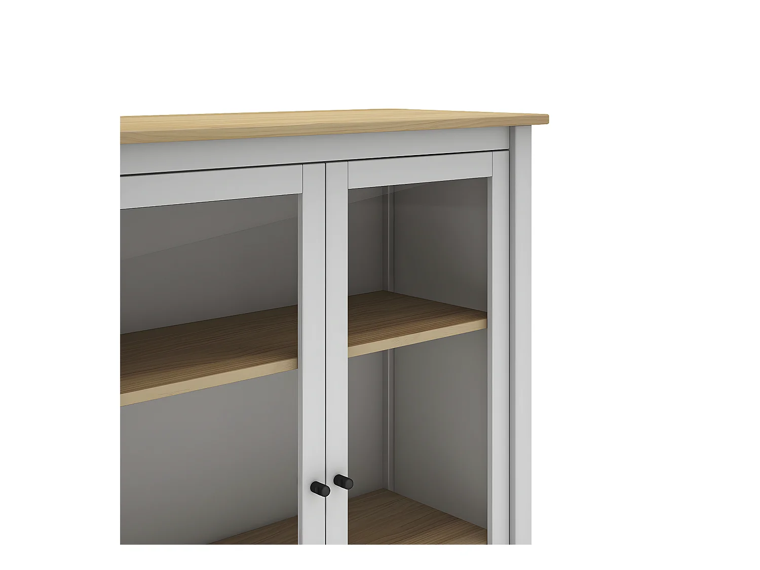 MAKS - Vitrine Basse 2 Portes en Pin Massif Blanc