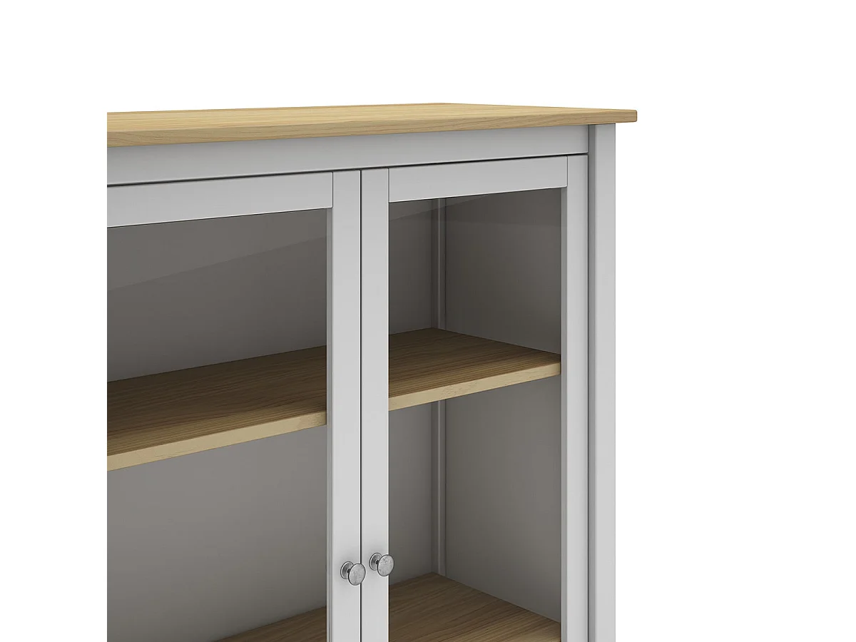 MAKS - Vitrine Basse 2 Portes en Pin Massif Blanc