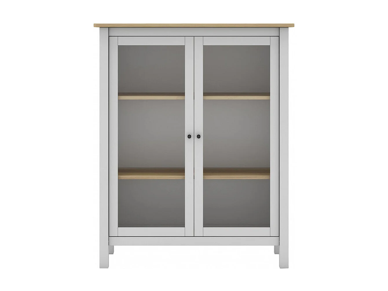 MAKS - Vitrine Basse 2 Portes en Pin Massif Blanc