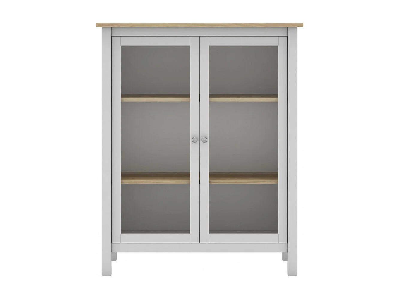 MAKS - Vitrine Basse 2 Portes en Pin Massif Blanc