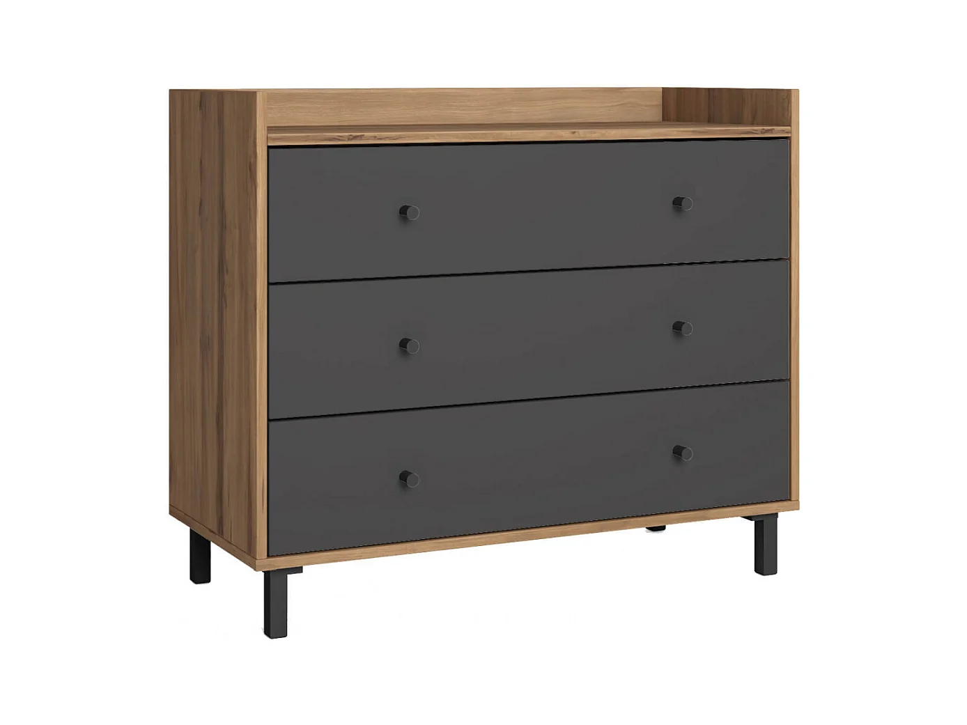 CAMINA - Commode 3 Tiroirs Effet Noyer et Gris Anthracite