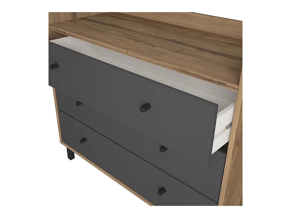 CAMINA - Commode 3 Tiroirs Effet Noyer et Gris Anthracite