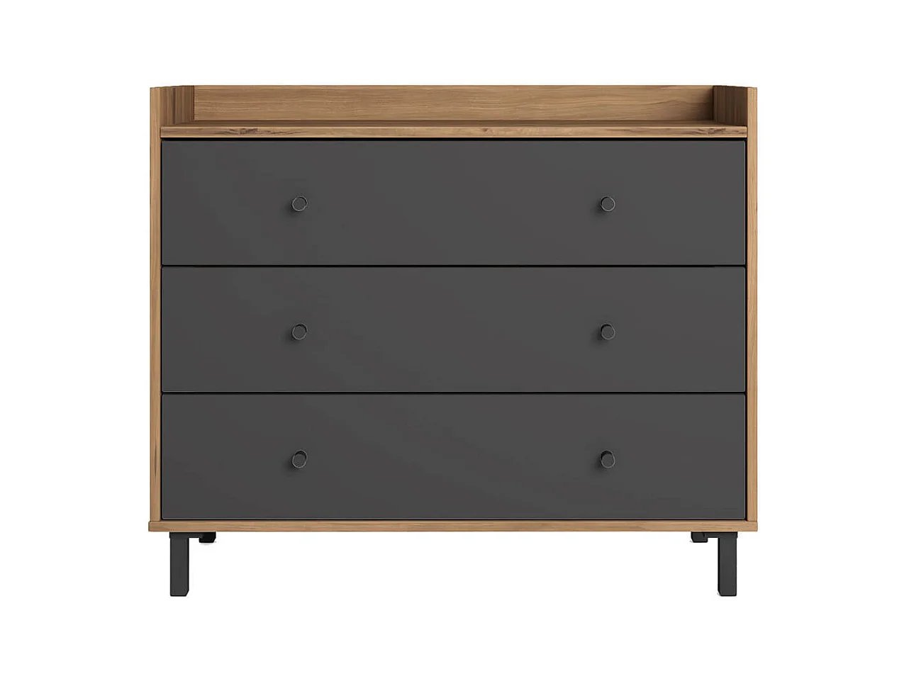 CAMINA - Commode 3 Tiroirs Effet Noyer et Gris Anthracite