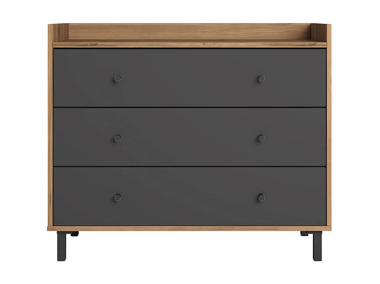 CAMINA - Commode 3 Tiroirs Effet Noyer et Gris Anthracite